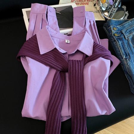 BY10639# 洋气软糯减龄高级感紫色衬衫女新款休闲时尚披肩衬衣 服裝批發女裝批發服飾貨源