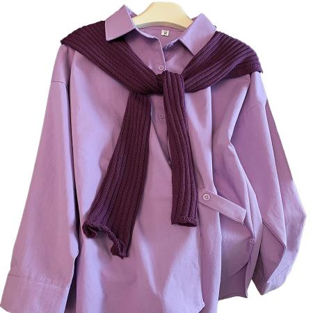 BY10639# 洋气软糯减龄高级感紫色衬衫女新款休闲时尚披肩衬衣 服裝批發女裝批發服飾貨源