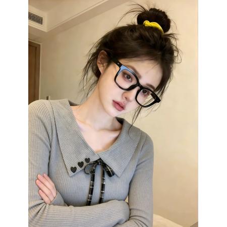 BY10643# 灰色翻领蝴蝶结修身内搭打底衫长袖T恤女春季特别漂亮的掐腰上衣 服裝批發女裝批發服飾貨源