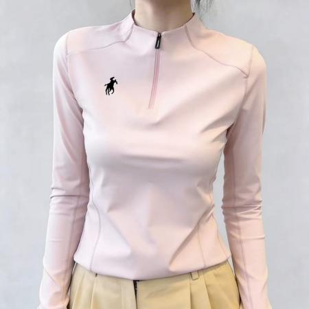 BY10646# 粉色半高领拉链修身掐腰内搭打底长袖T恤女春季超火减龄上衣 服裝批發女裝批發服飾貨源