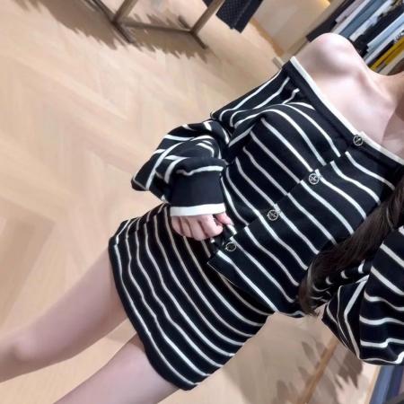 BY10649# 韩系名媛一整套条纹针织套装女士秋冬宽松毛衣上衣辣妹短裙两件套 服裝批發女裝批發服飾貨源