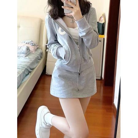 BY10651# 小个子运动套装女学生连帽开衫卫衣半身裙减龄显腿长春秋两件套 服裝批發女裝批發服飾貨源