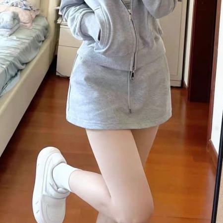 BY10651# 小个子运动套装女学生连帽开衫卫衣半身裙减龄显腿长春秋两件套 服裝批發女裝批發服飾貨源