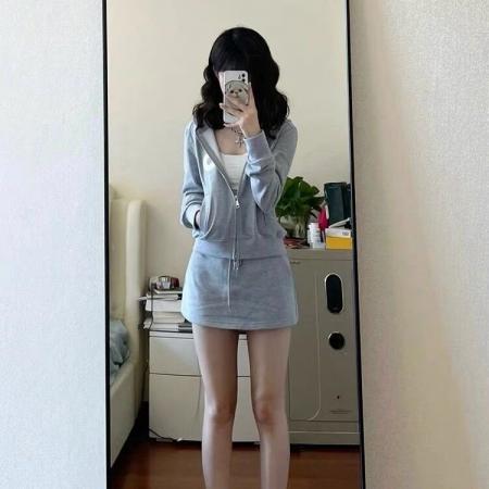 BY10651# 小个子运动套装女学生连帽开衫卫衣半身裙减龄显腿长春秋两件套 服裝批發女裝批發服飾貨源