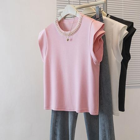 BY10653# 大码女装春季新款韩版胖MM高级感潮流钉珠设计感显瘦修身上衣 服裝批發女裝批發服飾貨源