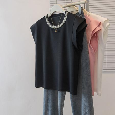 BY10653# 大码女装春季新款韩版胖MM高级感潮流钉珠设计感显瘦修身上衣 服裝批發女裝批發服飾貨源