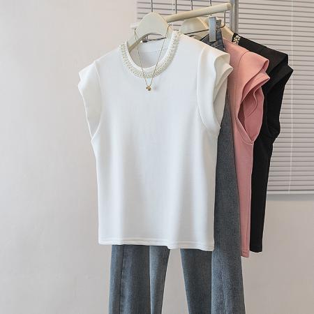 BY10653# 大码女装春季新款韩版胖MM高级感潮流钉珠设计感显瘦修身上衣 服裝批發女裝批發服飾貨源