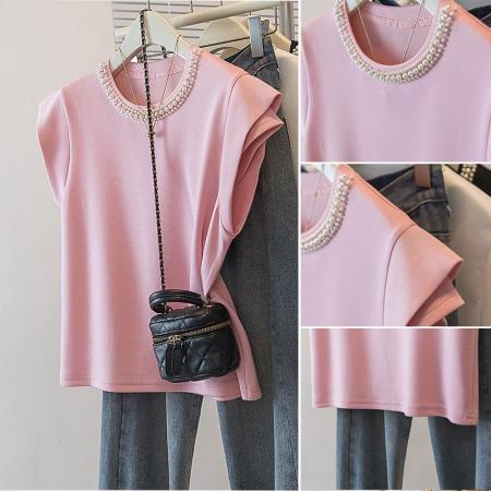 BY10653# 大码女装春季新款韩版胖MM高级感潮流钉珠设计感显瘦修身上衣 服裝批發女裝批發服飾貨源