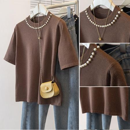 BY10654# 大码女装新款韩版高级潮流钉珠设计感显瘦修身针织上衣 服裝批發女裝批發服飾貨源