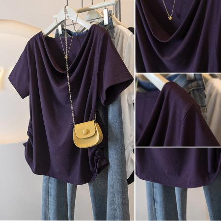 BY10655# 大码女装胖MM新款韩版高级感潮流浪荡领设计感显瘦修身上衣 服裝批發女裝批發服飾貨源