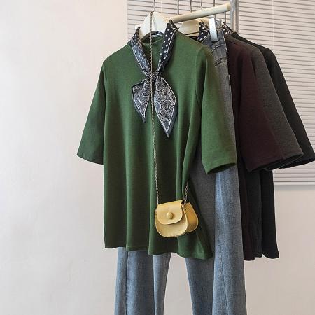 BY10656# 大码女装新款韩版高级潮流丝巾设计高级感时尚显瘦修身上衣 服裝批發女裝批發服飾貨源