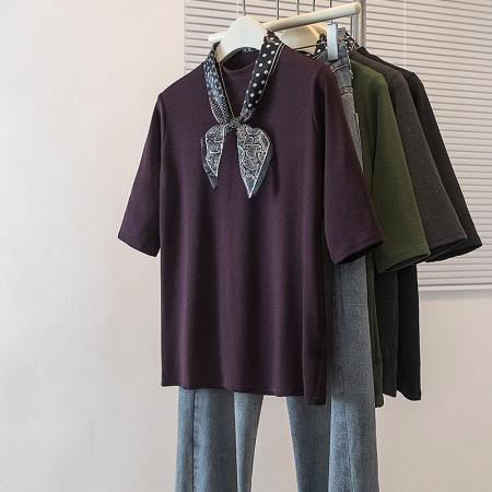 BY10656# 大码女装新款韩版高级潮流丝巾设计高级感时尚显瘦修身上衣 服裝批發女裝批發服飾貨源