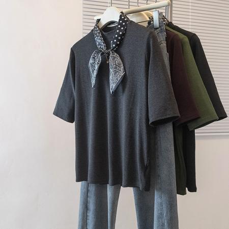 BY10656# 大码女装新款韩版高级潮流丝巾设计高级感时尚显瘦修身上衣 服裝批發女裝批發服飾貨源