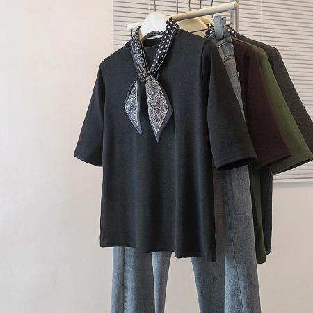 BY10656# 大码女装新款韩版高级潮流丝巾设计高级感时尚显瘦修身上衣 服裝批發女裝批發服飾貨源