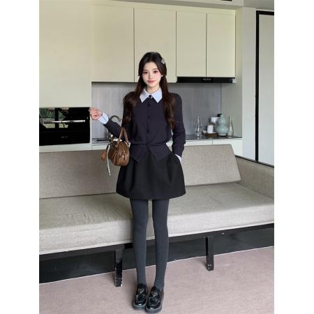 BY10661# 青藤学院春季撞色拼接假两件学院风针织上衣 服裝批發女裝批發服飾貨源