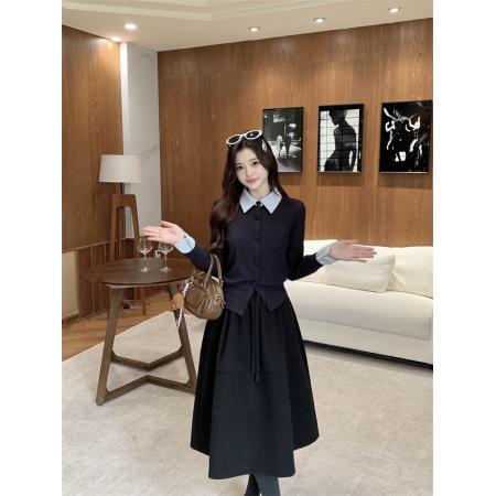 BY10661# 青藤学院春季撞色拼接假两件学院风针织上衣 服裝批發女裝批發服飾貨源