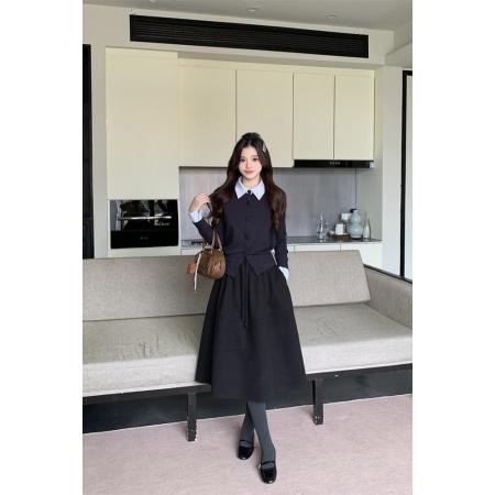 BY10661# 青藤学院春季撞色拼接假两件学院风针织上衣 服裝批發女裝批發服飾貨源