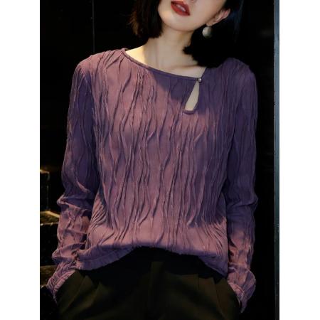 BY10662# 长袖衬衫女春季新款韩版宽松斜领钉珠上衣设计感套头显瘦衬衣 服裝批發女裝批發服飾貨源