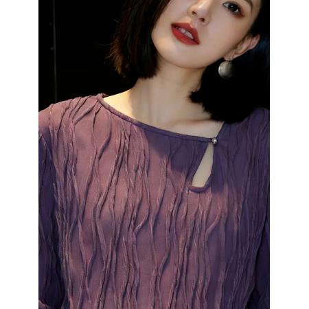 BY10662# 长袖衬衫女春季新款韩版宽松斜领钉珠上衣设计感套头显瘦衬衣 服裝批發女裝批發服飾貨源