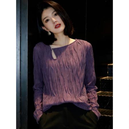 BY10662# 长袖衬衫女春季新款韩版宽松斜领钉珠上衣设计感套头显瘦衬衣 服裝批發女裝批發服飾貨源