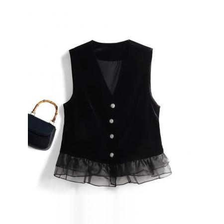 香风丝绒金丝绒马甲背心秋冬新款时尚拼接无袖上衣 服裝批發女裝批發服飾貨源