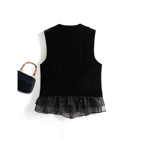 BY10665# 香风丝绒金丝绒马甲背心秋冬新款时尚拼接无袖上衣 服裝批發女裝批發服飾貨源