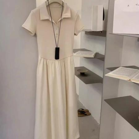 BY10666# 新款韩版短袖连衣裙气质夏季拼接设计感收腰小众休闲显瘦长裙 服裝批發女裝批發服飾貨源