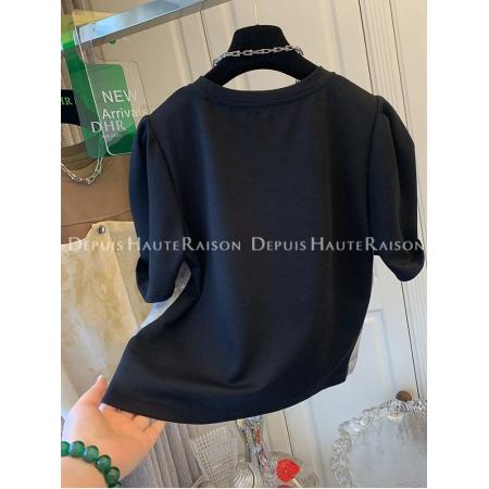 BY10667# 水墨纱开叉拼接假两件短袖T恤女夏季新款遮肚上衣 服裝批發女裝批發服飾貨源