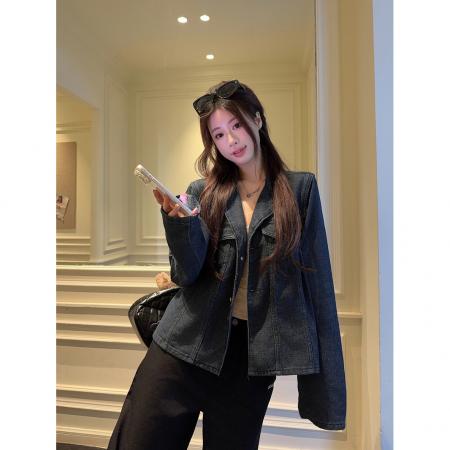 BY10672# 翻领口袋长袖做旧牛仔外套女装春季新款韩系复古宽松百搭上衣 服裝批發女裝批發服飾貨源