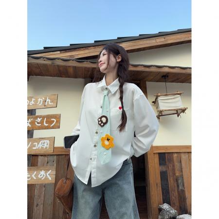 BY10675# 学院风撞色领带长袖白衬衫女春季新款别致设计感叠穿上衣 服裝批發女裝批發服飾貨源