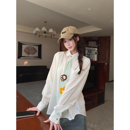 BY10675# 学院风撞色领带长袖白衬衫女春季新款别致设计感叠穿上衣 服裝批發女裝批發服飾貨源