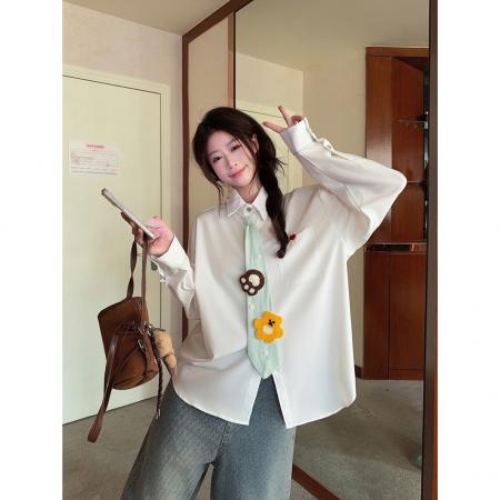 BY10675# 学院风撞色领带长袖白衬衫女春季新款别致设计感叠穿上衣 服裝批發女裝批發服飾貨源