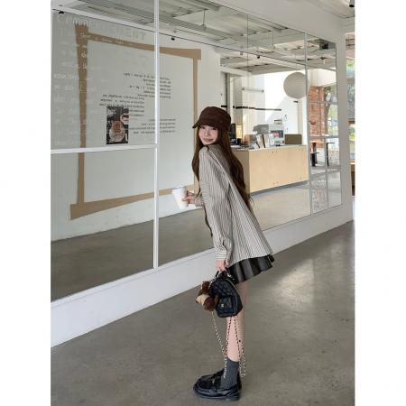 BY10676# 不规则条纹新款衬衫女春季宽松慵懒风衬衣别致长袖上衣 服裝批發女裝批發服飾貨源