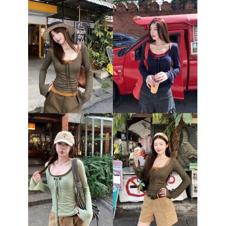 新智性温柔/肌理坑条针织真两件套自带胸垫 服裝批發女裝批發服飾貨源