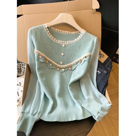 BY10690# 春季新款雪纺袖拼接针织衫薄款波西米亚风上衣洋气百搭 服裝批發女裝批發服飾貨源