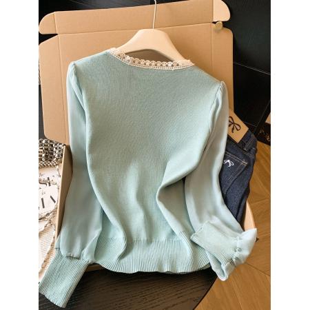 BY10690# 春季新款雪纺袖拼接针织衫薄款波西米亚风上衣洋气百搭 服裝批發女裝批發服飾貨源