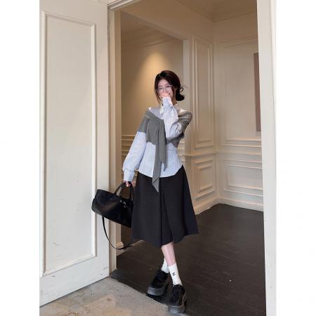 BY10697# 韩系学院风假两件衬衫女春季高级感小众别致设计长袖上衣 服裝批發女裝批發服飾貨源