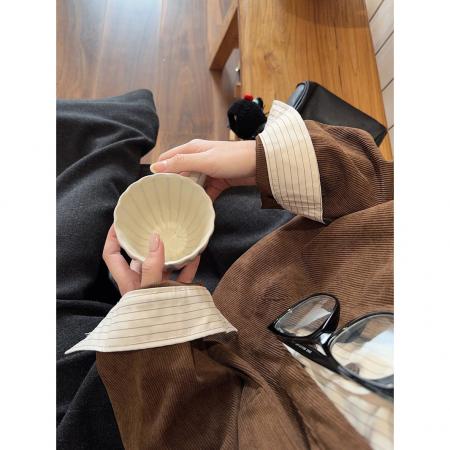 BY10698# 韩系慵懒复古咖色假两件拼接衬衫女春设计感通勤长袖上衣 服裝批發女裝批發服飾貨源