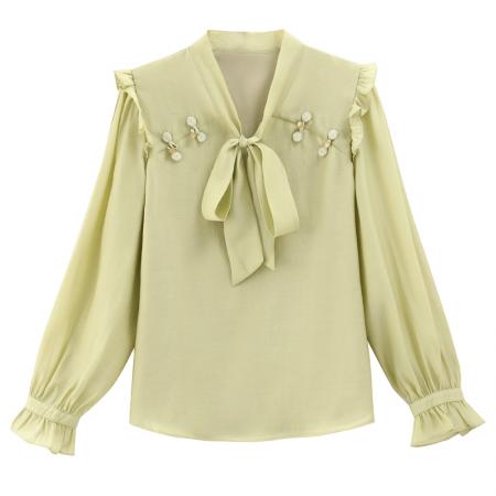 BY10705# 春款蝴蝶结雪纺衬衫女复古港味衬衣别致上衣 服裝批發女裝批發服飾貨源