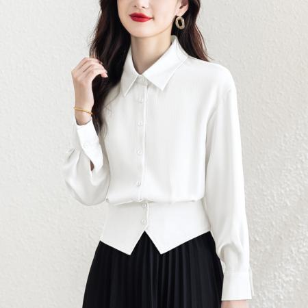 BY10707# 新品设计感紫色真丝缎面收腰显瘦女士时尚洋气长袖衬衫 服裝批發女裝批發服飾貨源