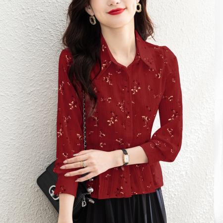 春季新品棉麻清新小碎花设计感收腰女士长袖小衫 服裝批發女裝批發服飾貨源