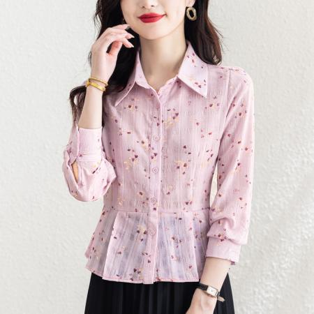 BY10708# 春季新品棉麻清新小碎花设计感收腰女士长袖小衫 服裝批發女裝批發服飾貨源
