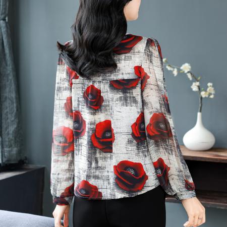 BY10709# 新品设计感复古做旧工艺印花女士雪纺洋气时尚长袖小衫 服裝批發女裝批發服飾貨源