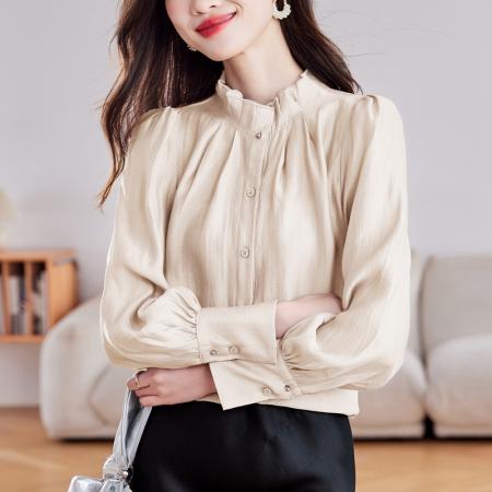 BY10710# 早春设计感长袖法式气质独特洋气立领时尚棉麻小衫 服裝批發女裝批發服飾貨源