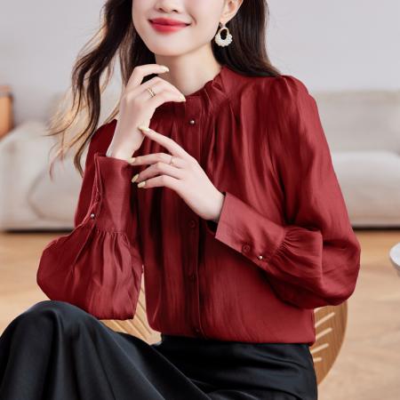 BY10710# 早春设计感长袖法式气质独特洋气立领时尚棉麻小衫 服裝批發女裝批發服飾貨源