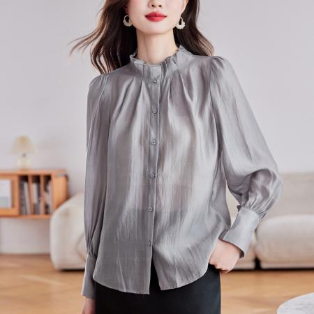 BY10710# 早春设计感长袖法式气质独特洋气立领时尚棉麻小衫 服裝批發女裝批發服飾貨源