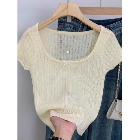 BY10717# 独特别致绝美蕾丝拼接修身短袖T恤女夏季新款超好看辣妹上衣 服裝批發女裝批發服飾貨源