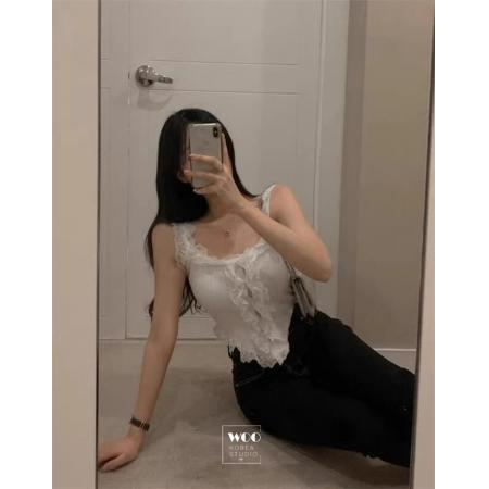 BY10718# 设计感花边针织开衫显身材蕾丝花边性感修身吊带背心 服裝批發女裝批發服飾貨源