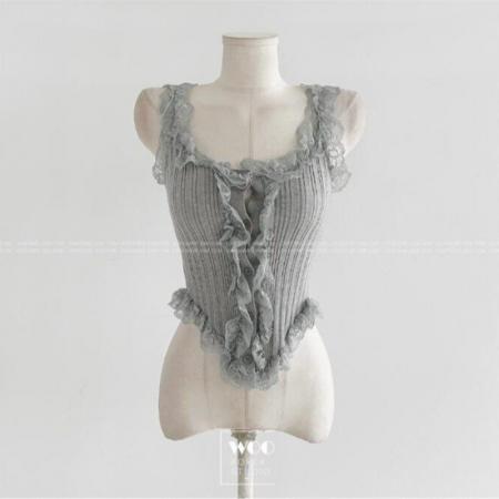 BY10718# 设计感花边针织开衫显身材蕾丝花边性感修身吊带背心 服裝批發女裝批發服飾貨源