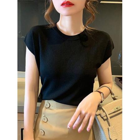 BY10721# 新款冰丝针织衫女夏季薄款落肩袖宽松显瘦圆领短袖打底上衣 服裝批發女裝批發服飾貨源